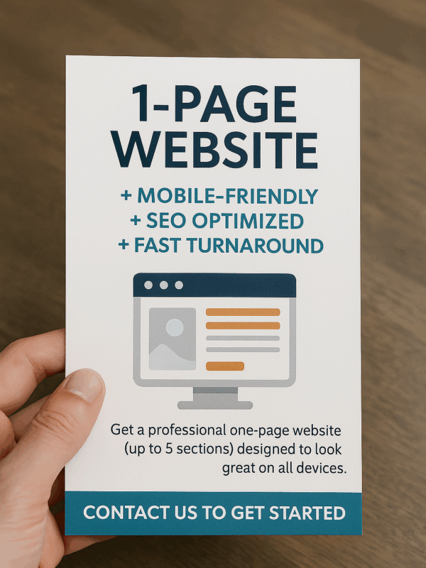 1-Page Website – Mobile Friendly, SEO Optimized